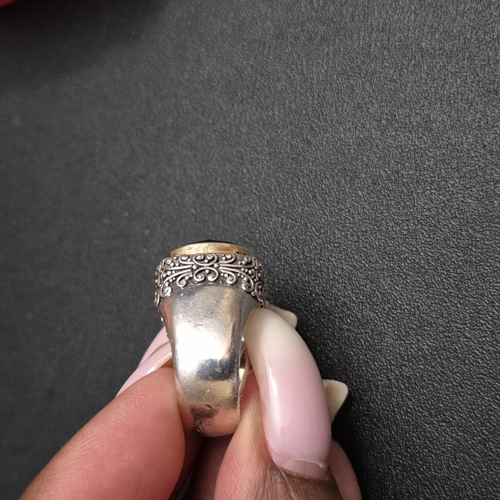 Sterling Silver And 14k Gold Smoked Topez Ring. - Picture 5 of 9